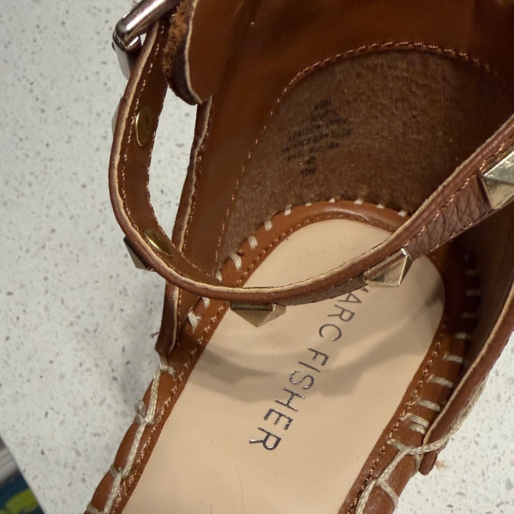 Marc Fisher Tan Leather Studded Ankle-Strap Sandals - Picture 10 of 12